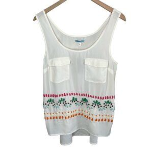 Anthropologie Leifnotes Beaded Chiffon White Tank Top 10